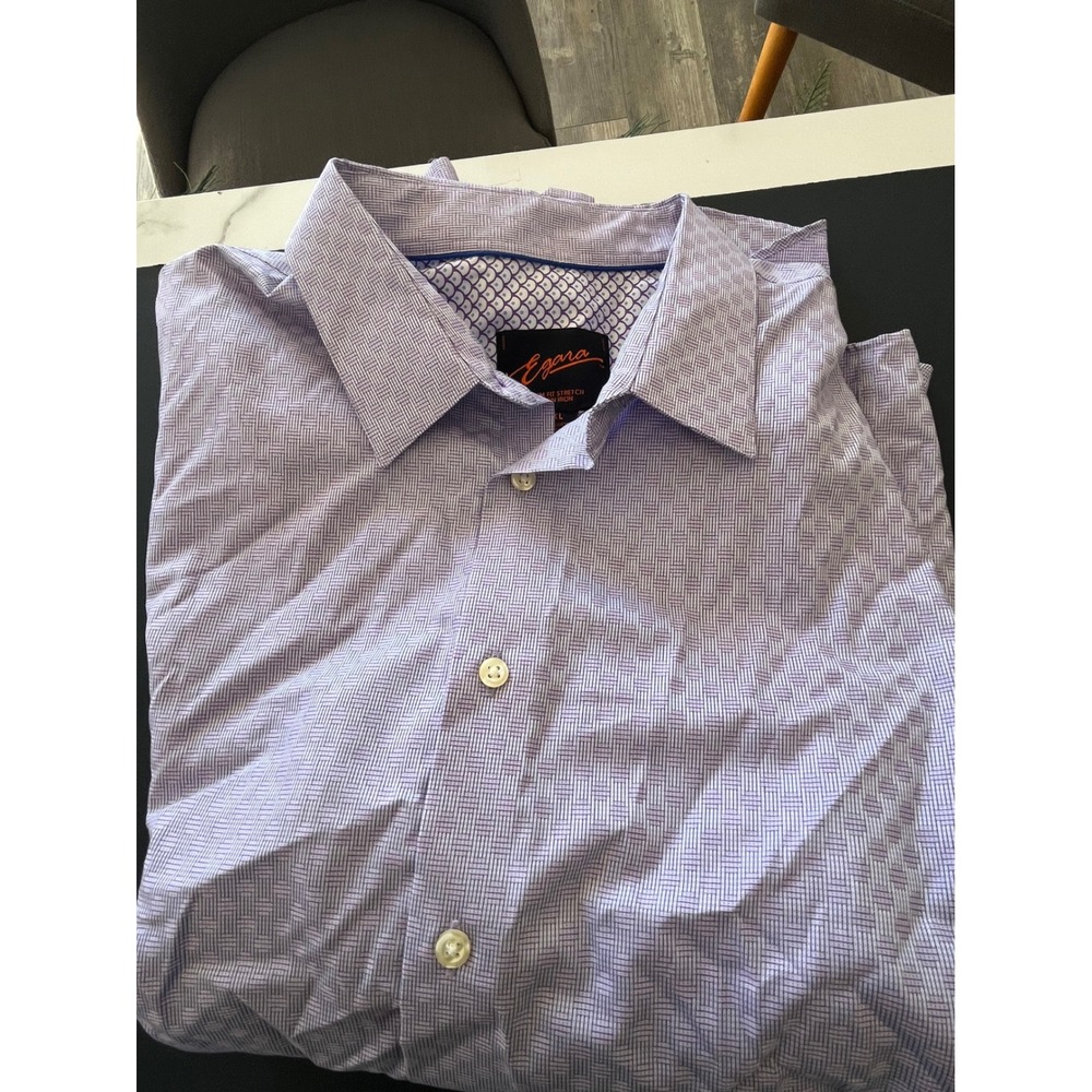 Egara Men's XL Slim Fit Stretch Non Iron Dress Shirt Purple Geometric Pattern